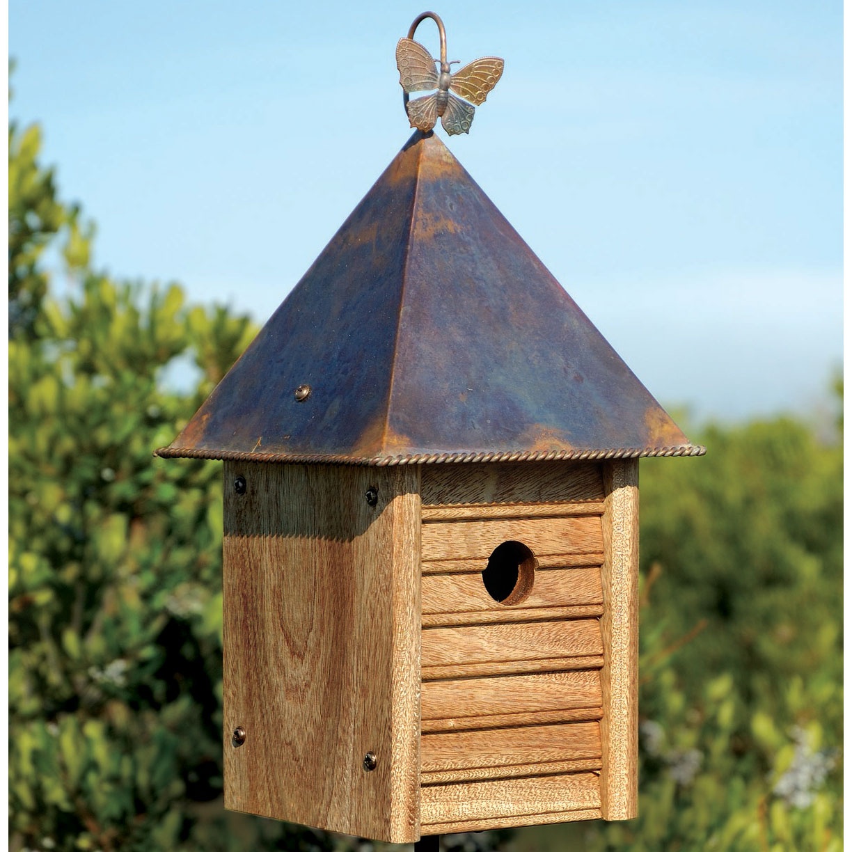 Homestead Wooden Bird House with Copper Roof - Yard Envy