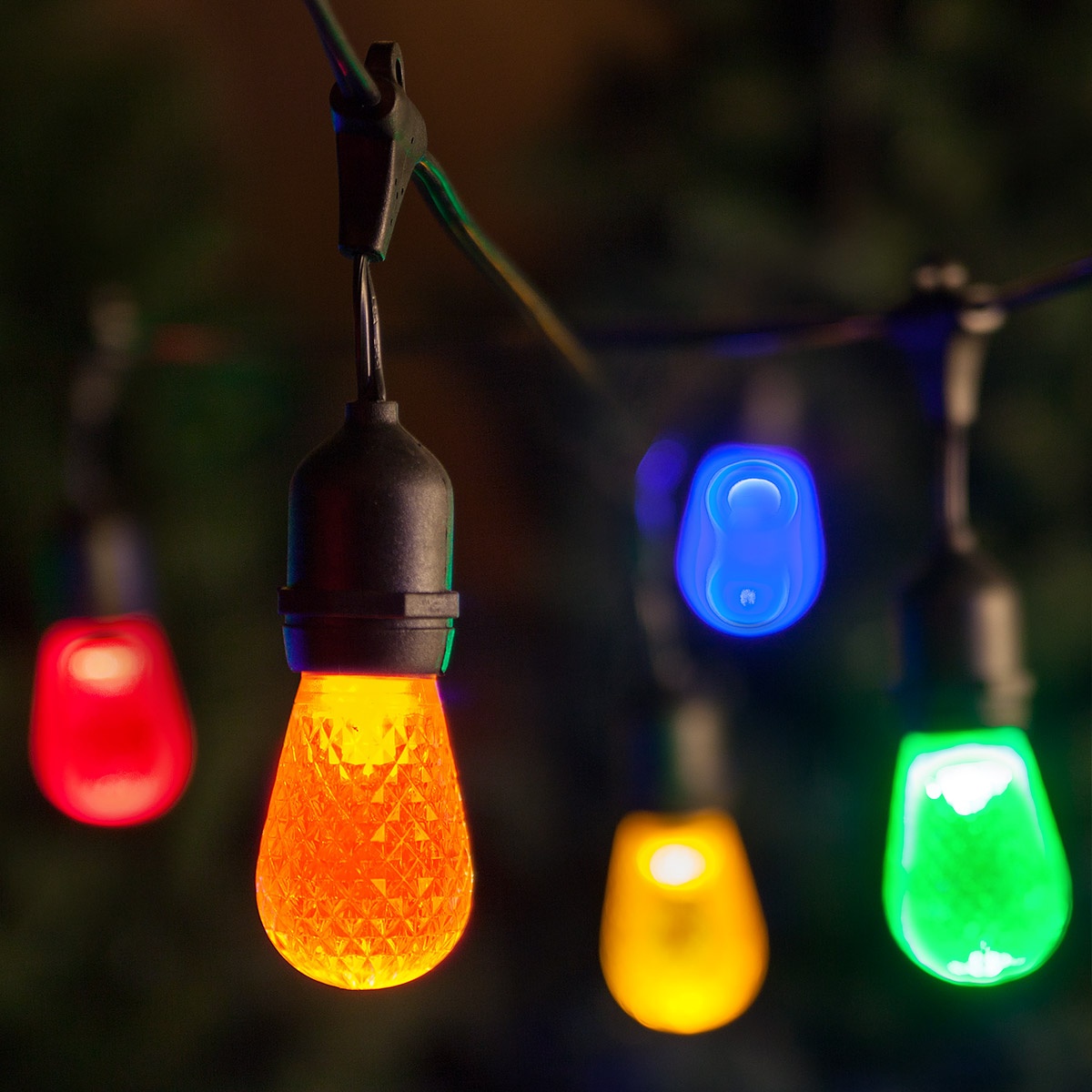 Commercial Patio String Lights, Multicolor S14 LED Bulbs, Suspended