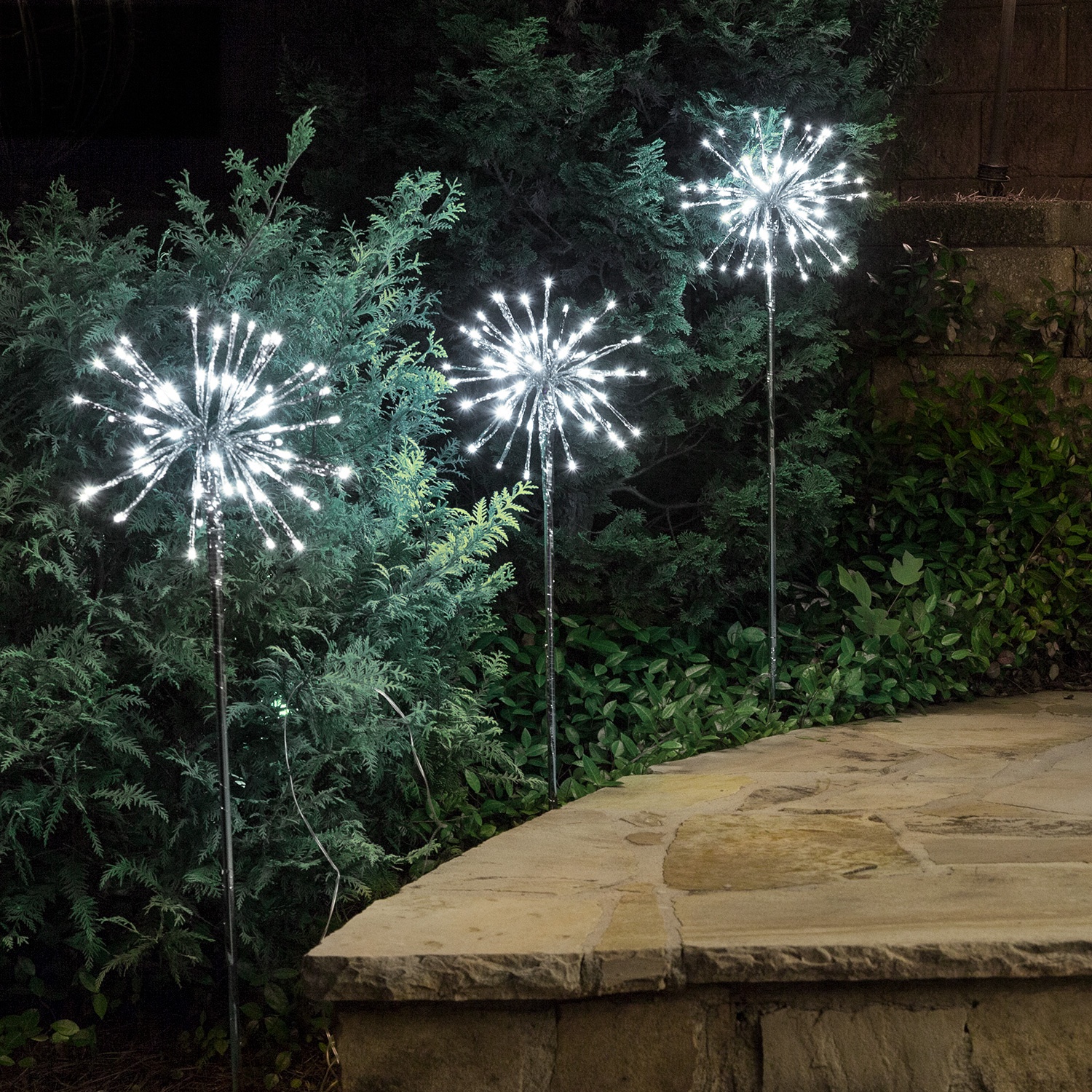 Silver Starburst LED Lighted Branches Cool White Lights 3 pc Yard Envy