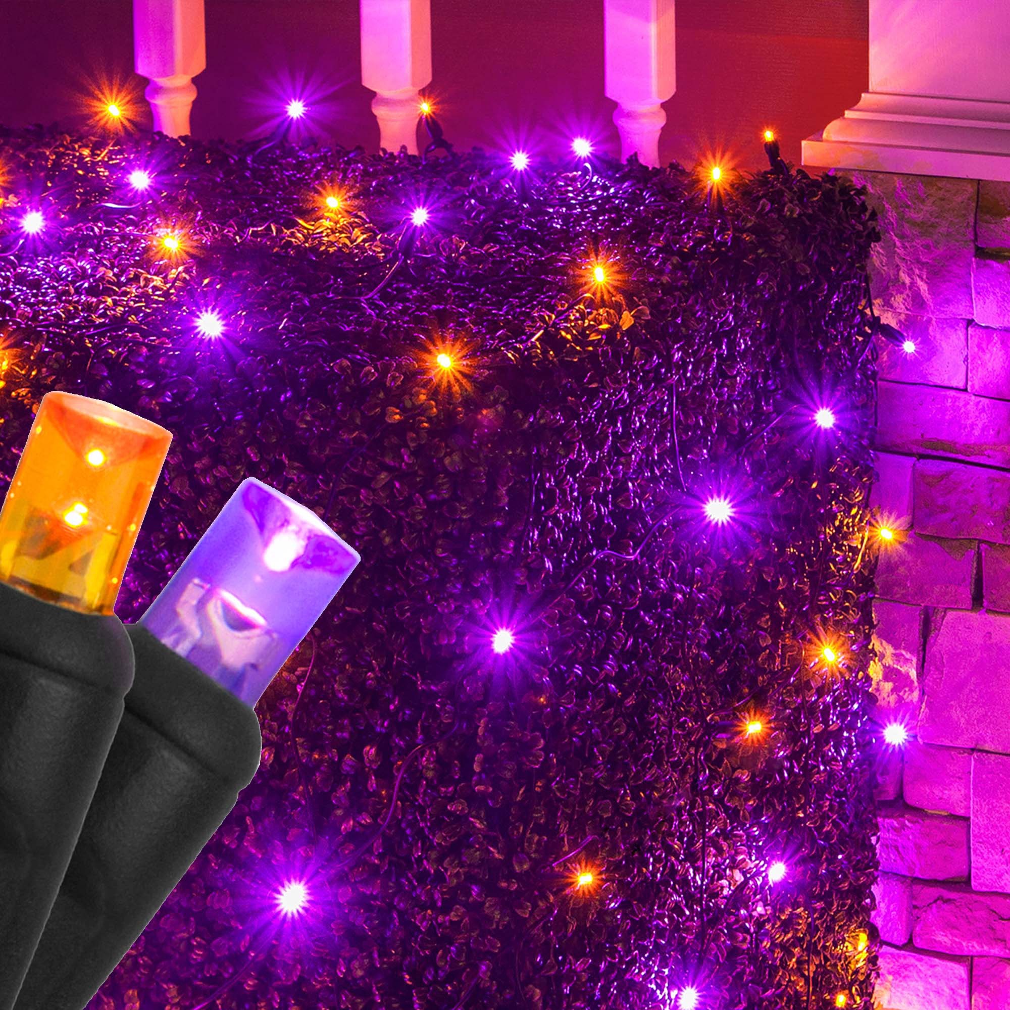 5mm LED Halloween Net Lights Purple Orange Black Wire Yard Envy